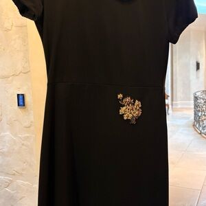 Rochas Black Midi Dress with Floral Detail